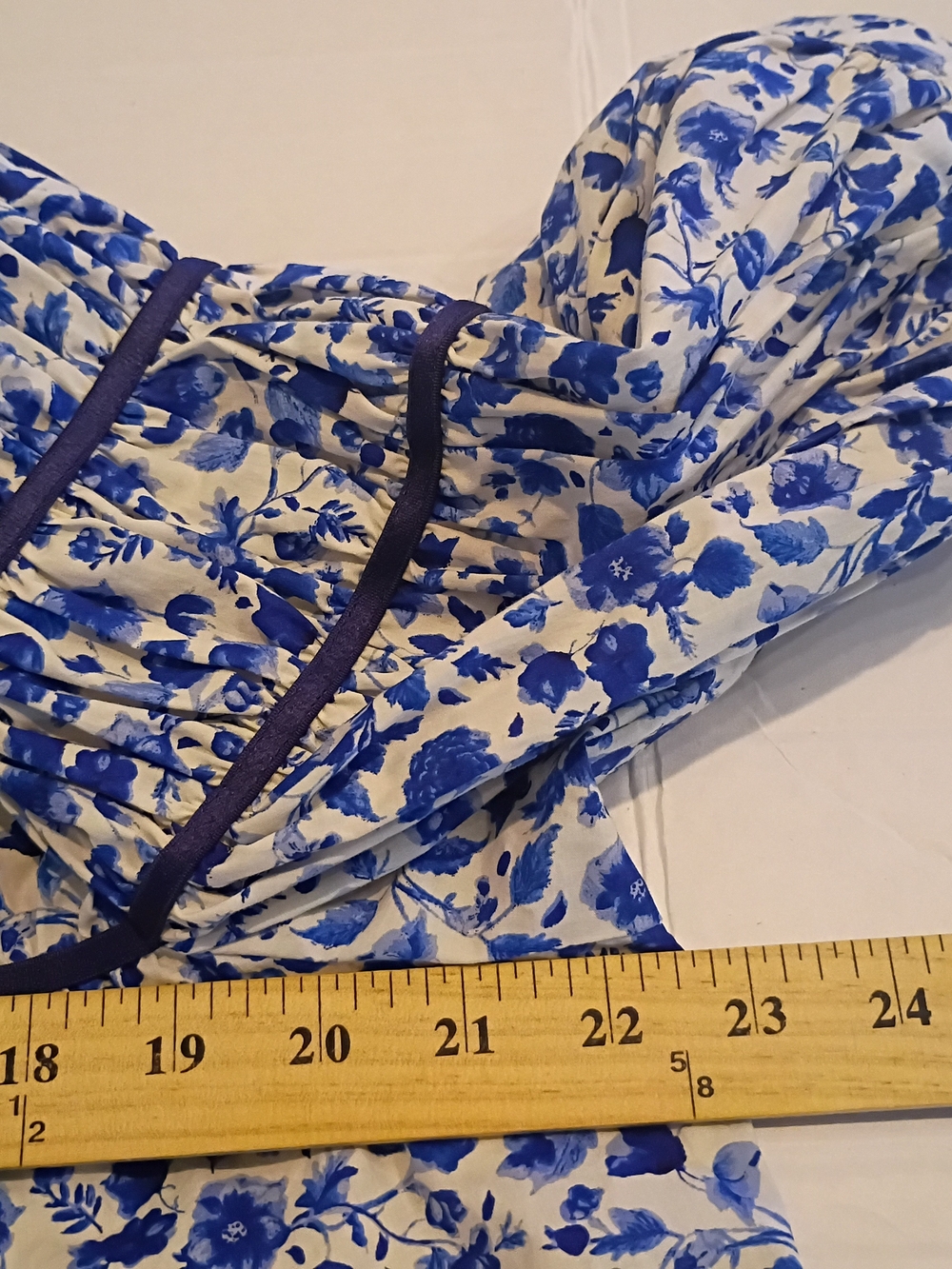 Maeve Anthropologie The Leandra Blouse White Blue Floral Sz XL - Picture 5 of 6